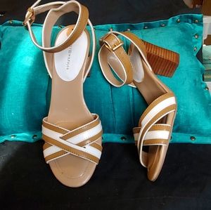 Tommy Hilfiger Tan and White Sandals W// Heel